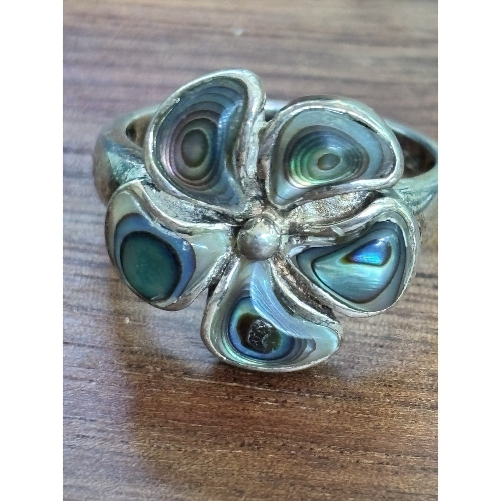 Natural Abalone Flower Ring in Sterling Silver Size 7